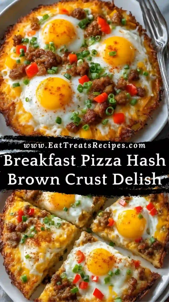 Breakfast pizza recipe with crispy hash brown crust eggs and cheese