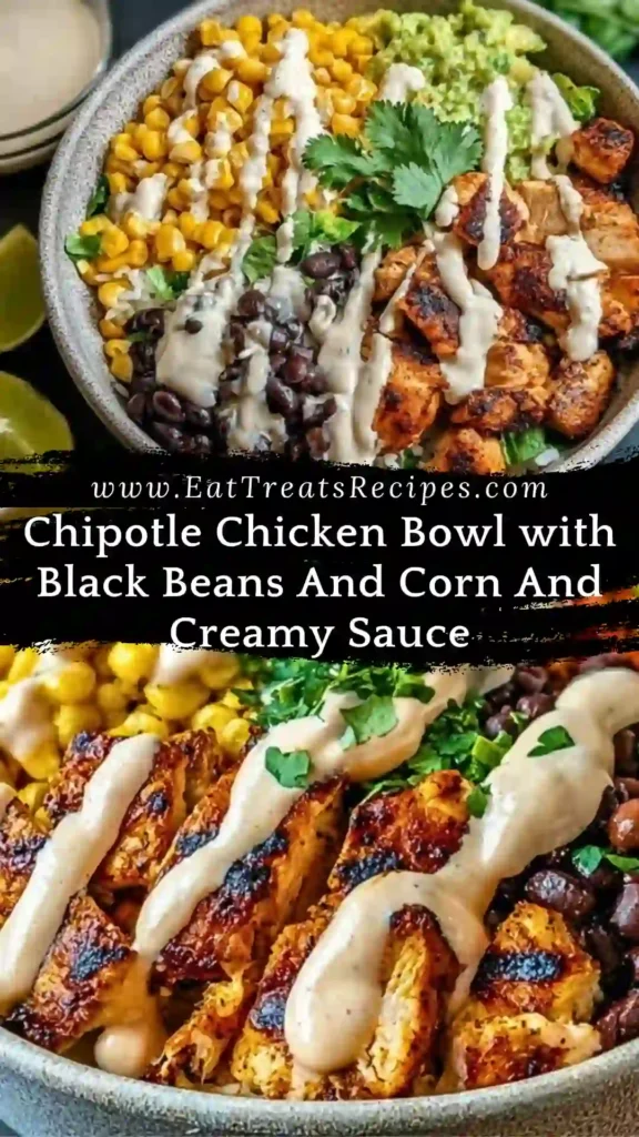 Chipotle chicken bowl with black beans corn and creamy sauce