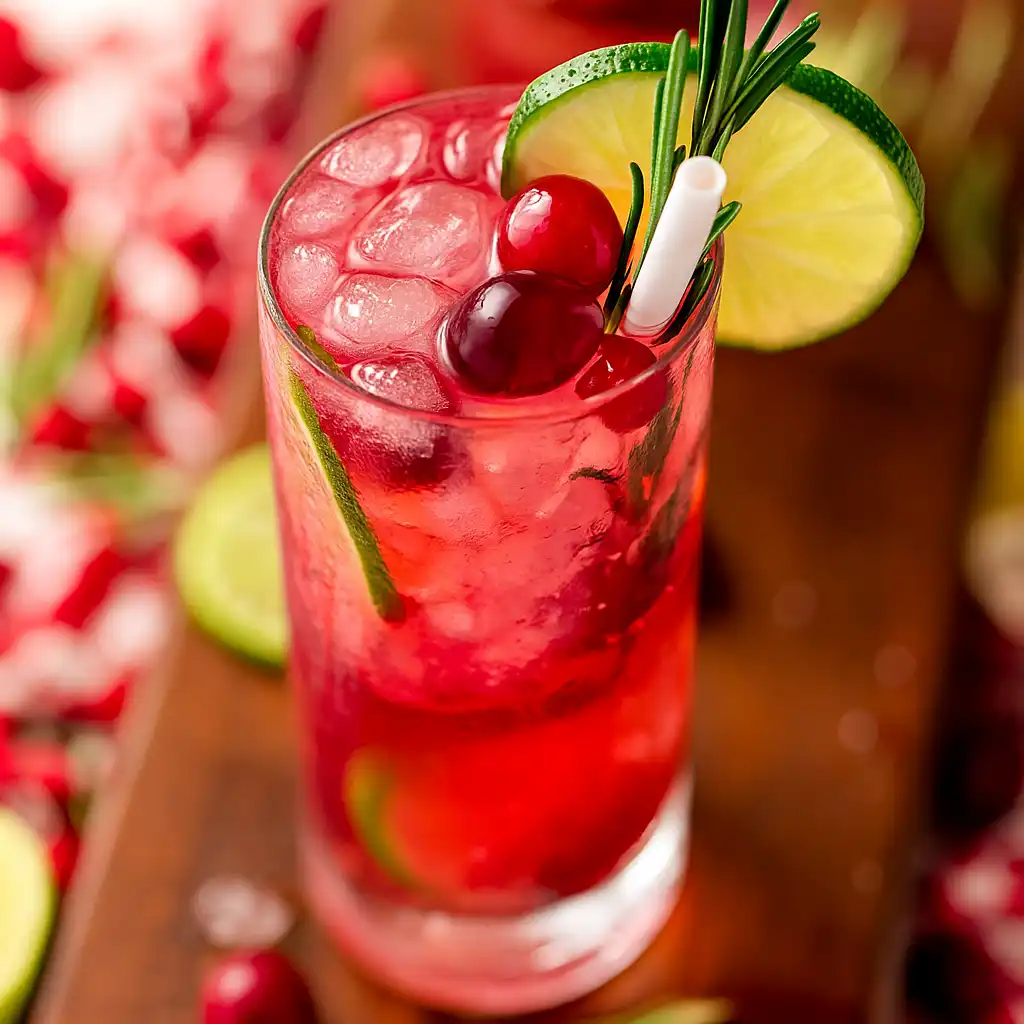 Christmas cranberry gin and tonic with rosemary and lime