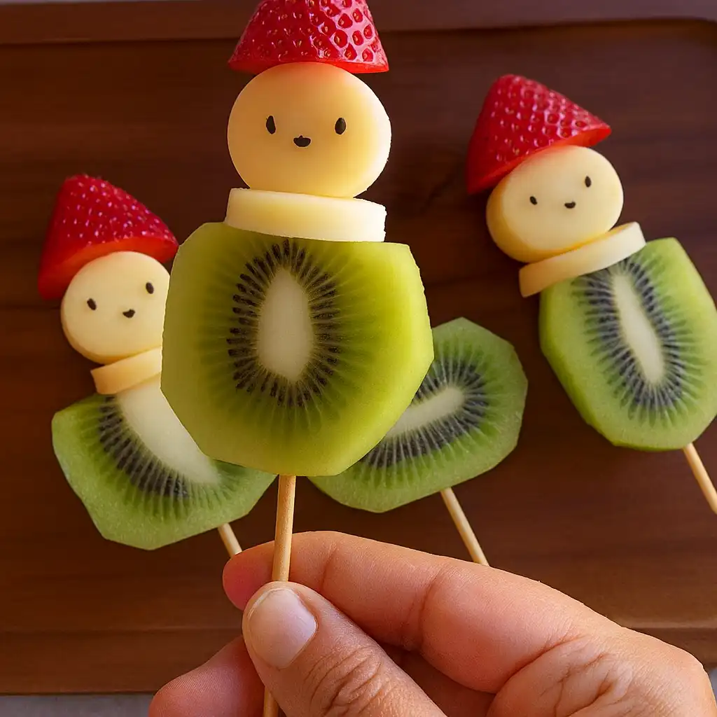 Christmas fruit snowmen skewers