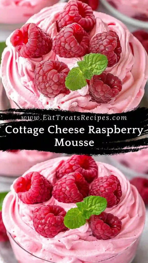 Cottage Cheese Raspberry Mousse served creamy and smooth in a glass on a white marble background