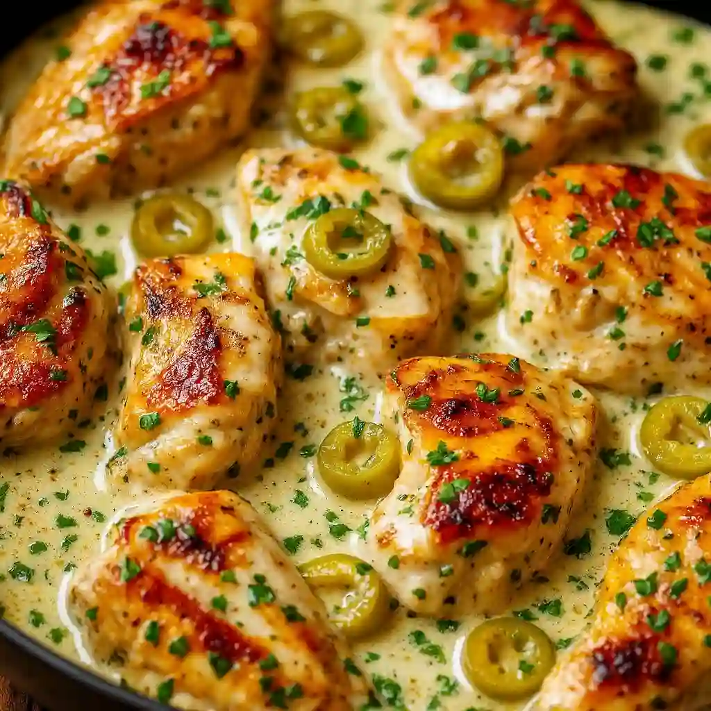 Creamy Pepperoncini Chicken Skillet Recipe served hot in a skillet