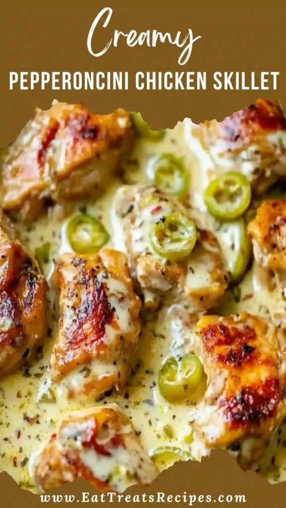 Creamy Pepperoncini Chicken Skillet Recipe served hot in a skillet