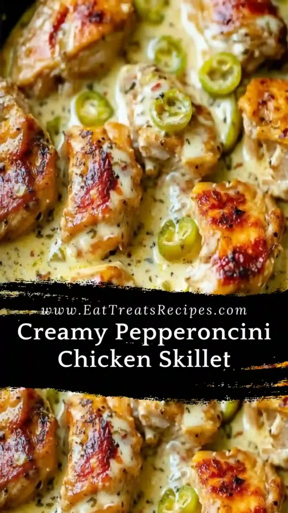 Creamy Pepperoncini Chicken Skillet Recipe served hot in a skillet
