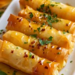 Crispy feta rolls drizzled with hot honey