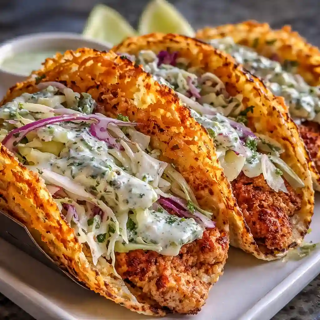 Dill pickle ranch smash chicken tacos with crispy cheese