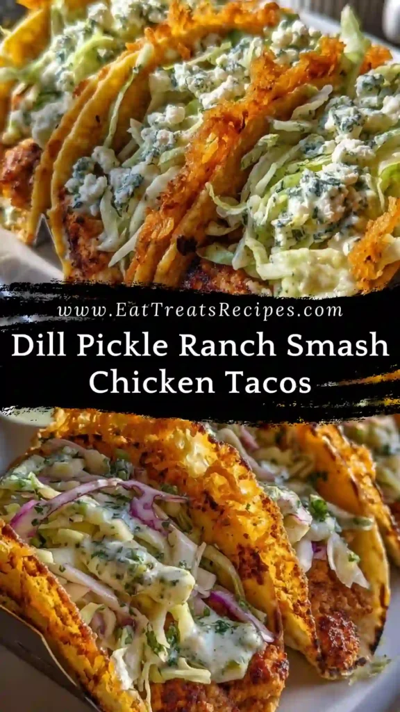 Dill pickle ranch smash chicken tacos with crispy cheese