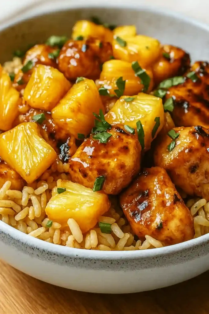 Easy Pineapple Chicken with Rice in a bowl