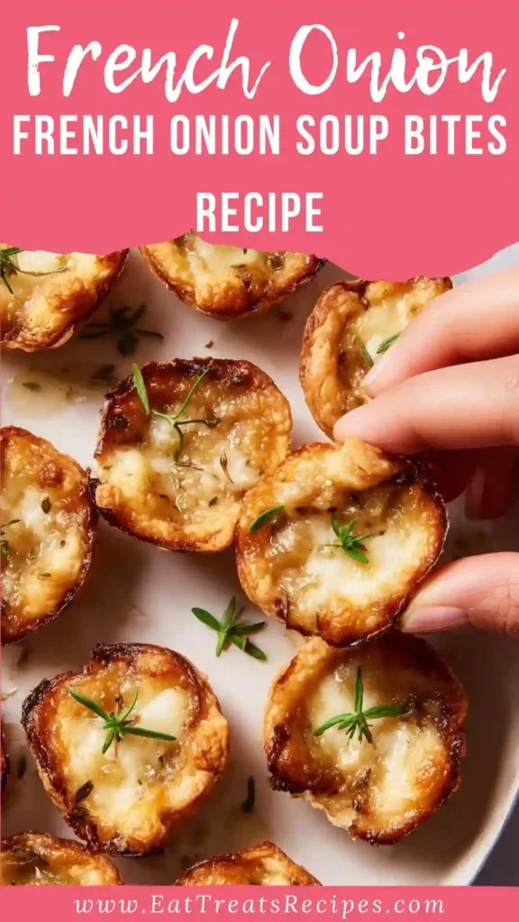 French Onion Soup Bites with melted cheese on golden pastry