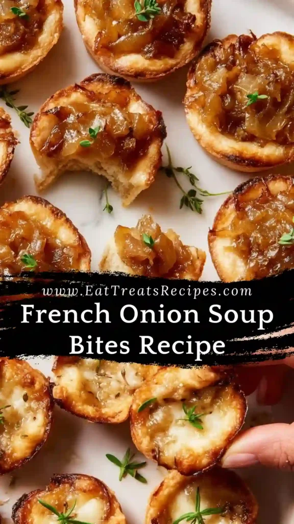 French Onion Soup Bites with melted cheese on golden pastry