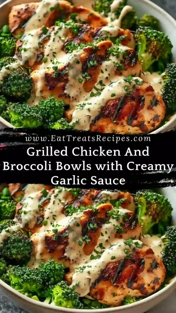 Grilled Chicken And Broccoli Bowls with Creamy Garlic