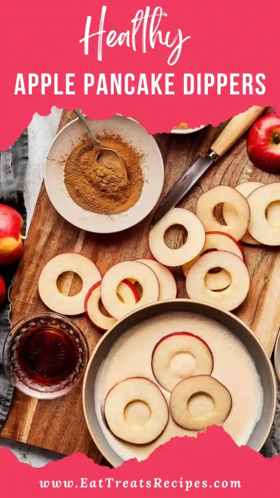 Healthy apple pancake dippers served warm with yogurt dip on a white marble plate