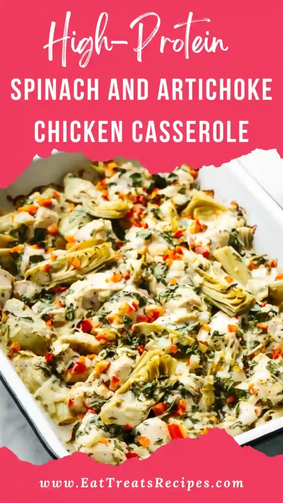 High protein spinach and artichoke chicken casserole baked and creamy