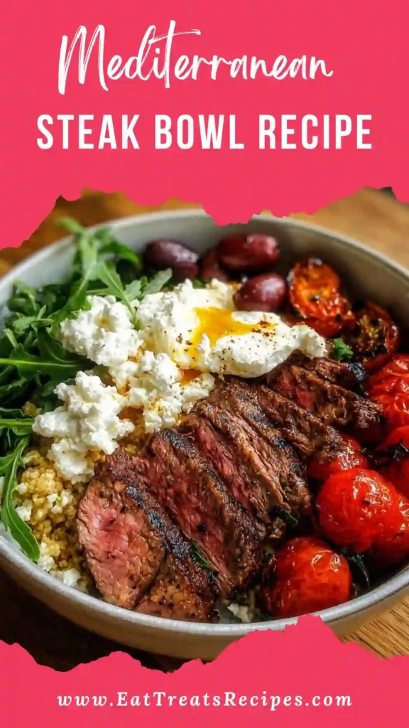 Close-up of juicy sirloin steaks sliced for a Mediterranean Steak Bowl Recipe with herbs and olive oil