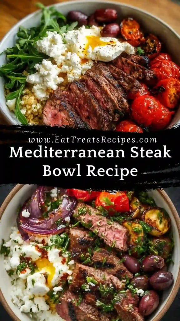 Close-up of juicy sirloin steaks sliced for a Mediterranean Steak Bowl Recipe with herbs and olive oil