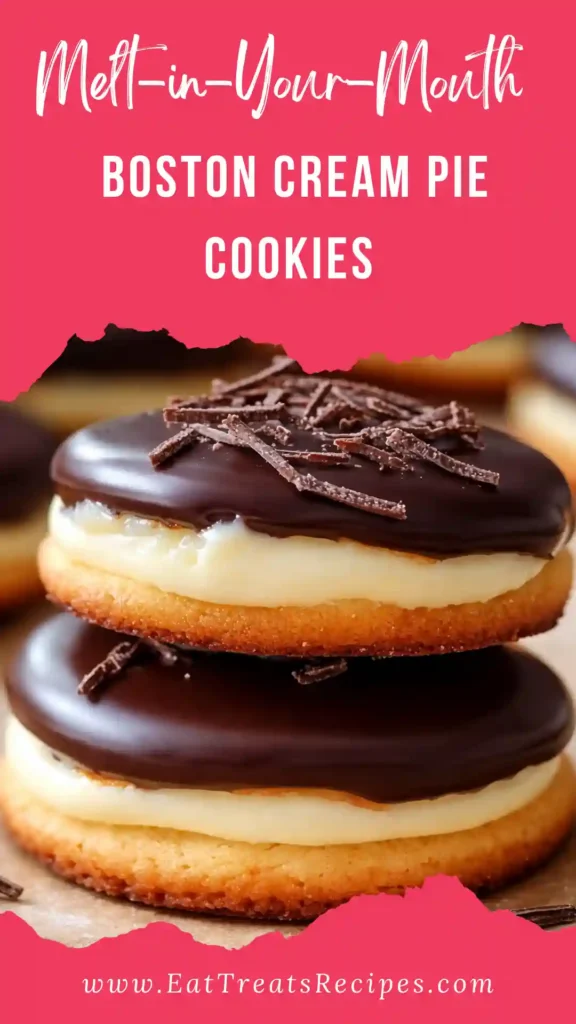 Melt-in-your-mouth Boston cream pie cookies with vanilla cream and chocolate topping