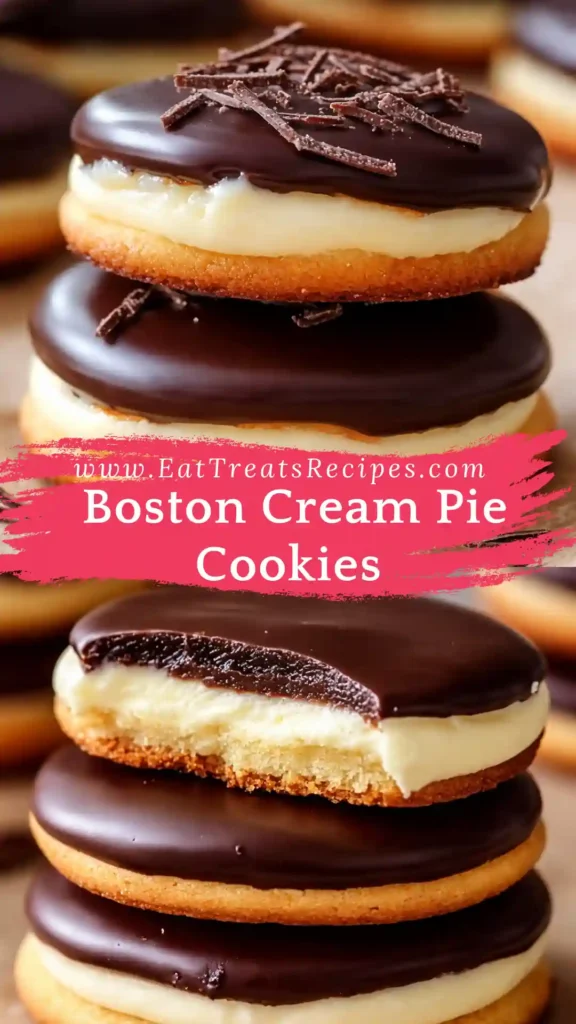 Melt-in-your-mouth Boston cream pie cookies with vanilla cream and chocolate topping