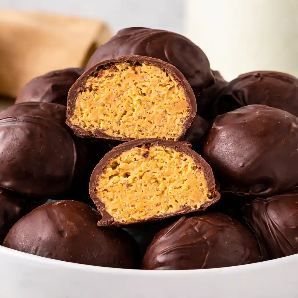 Peanut butter balls with rice krispies no bake dessert
