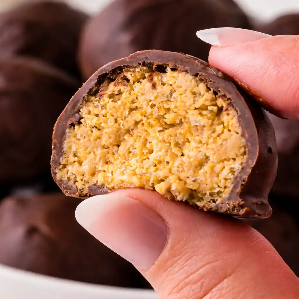 Peanut butter balls with rice krispies no bake dessert