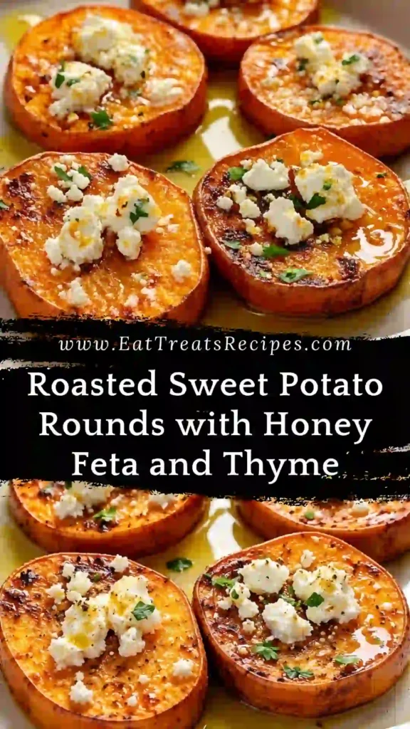 Roasted sweet potato rounds with honey feta and thyme cozy fall dish