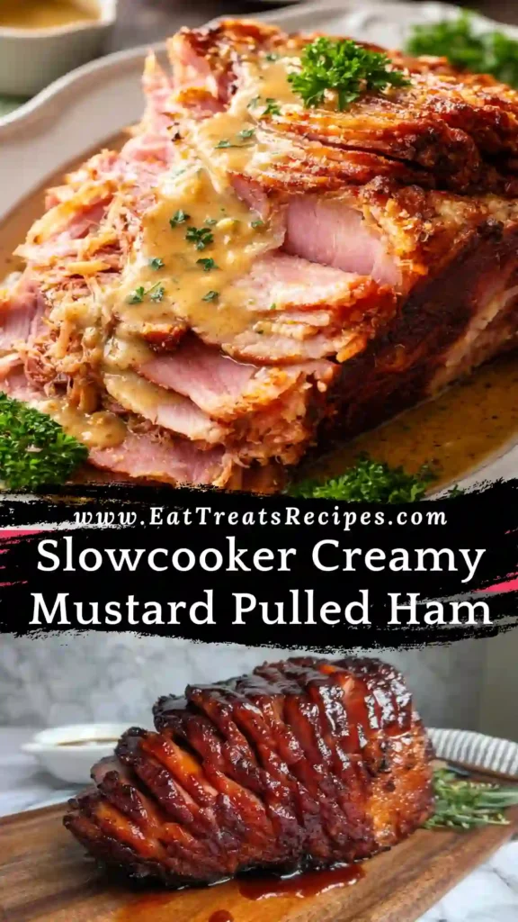 Slowcooker creamy mustard pulled ham tender and cozy comfort food