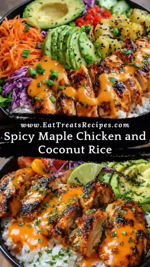 Spicy maple chicken and coconut rice cozy dinner bowl