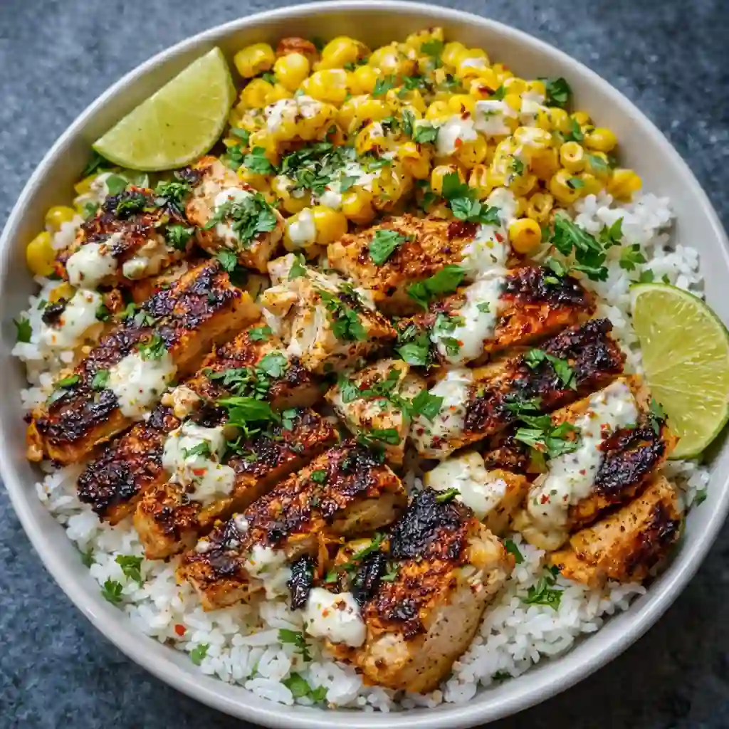 Street corn chicken rice bowl cozy comfort dinner