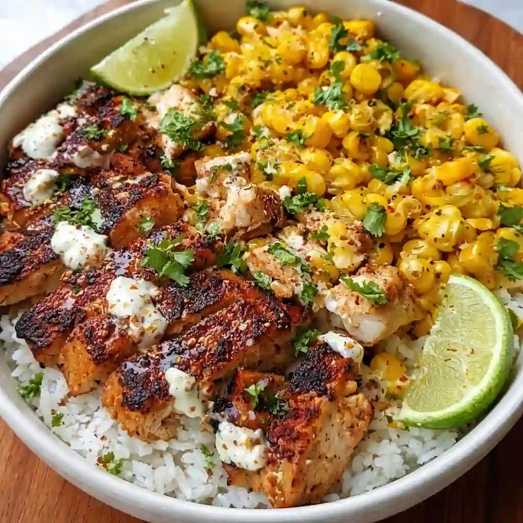 Street corn chicken rice bowl cozy comfort dinner