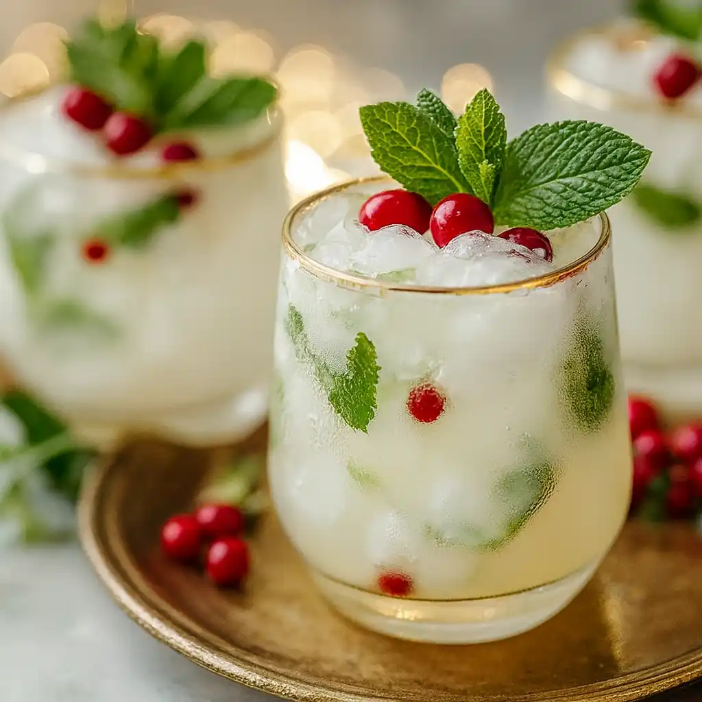 White Christmas mojito with mint and lime garnish