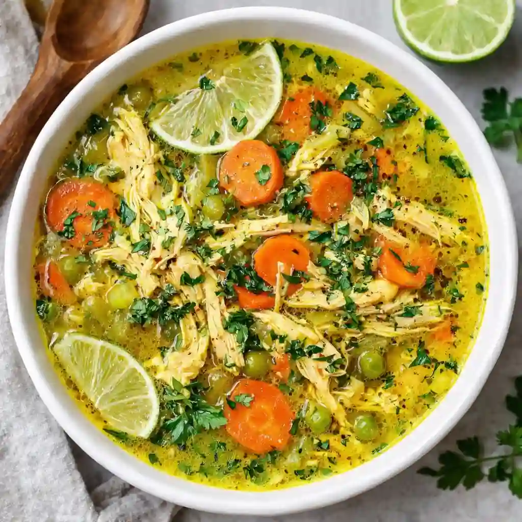 Anti Inflammatory Turmeric Chicken Soup served warm in a bowl