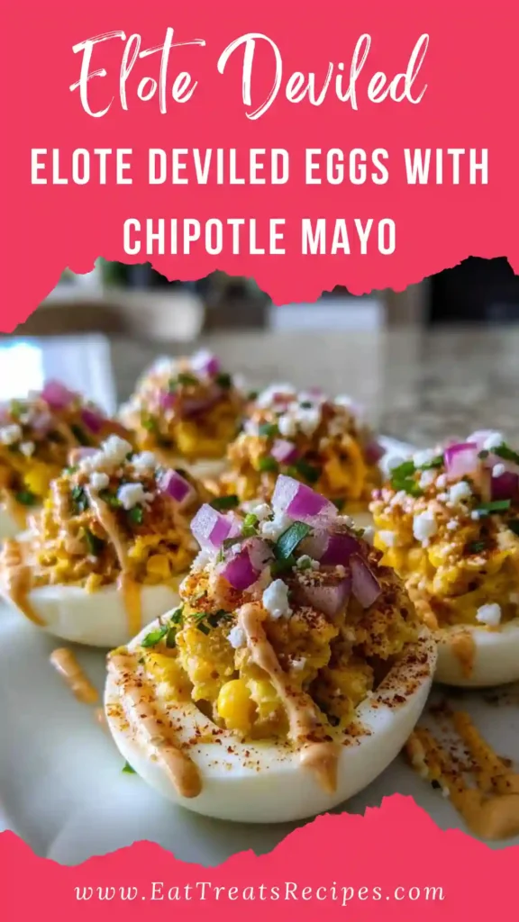 Elote deviled eggs with chipotle mayo served on a platter