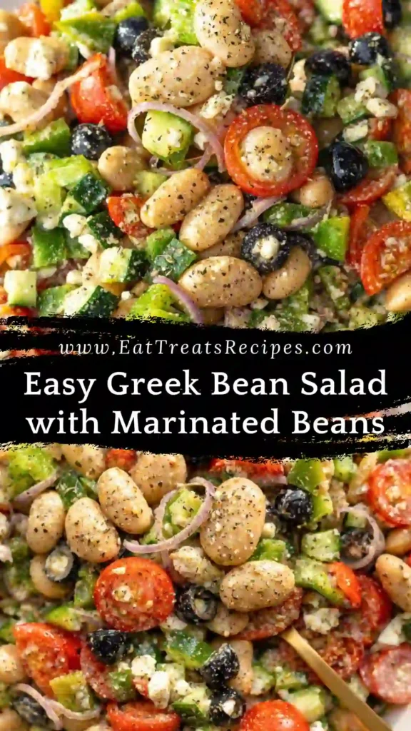 Greek bean salad with lemon marinated beans in a bowl