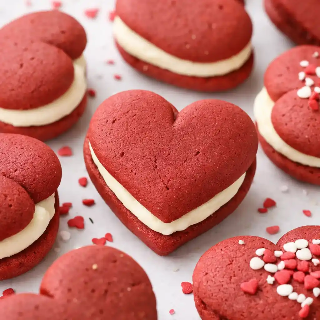 Heart-shaped Valentines red velvet whoopie pies