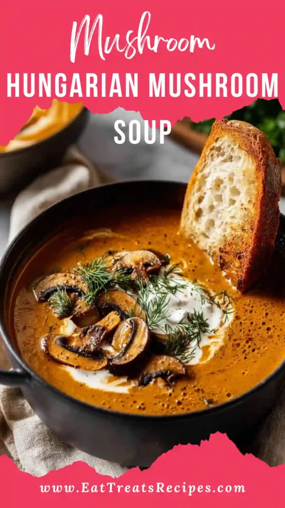 Hungarian Mushroom Soup served warm in a cozy bowl