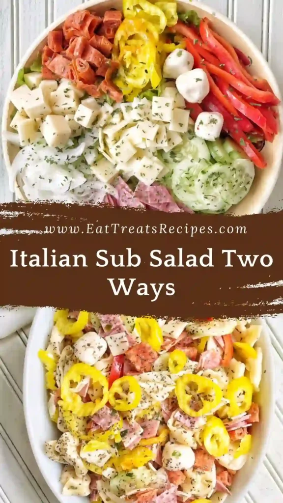 Italian Sub Salad Two Ways served as a colorful sub sandwich salad bowl
