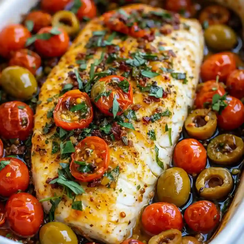 Cozy Mediterranean Baked Fish with vegetables