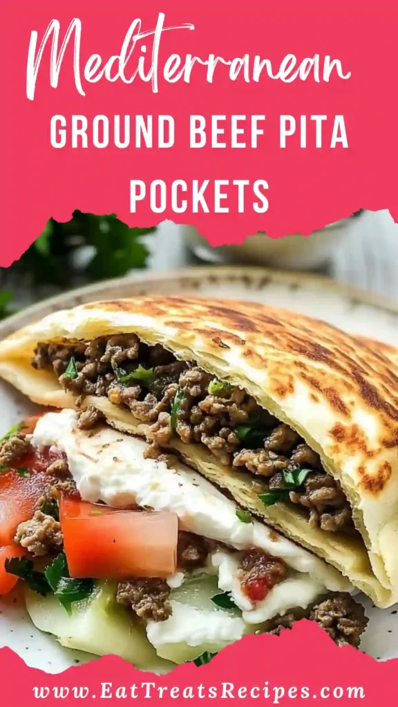 Mediterranean ground beef pita pockets prepared for lunch meal prep on white marble background