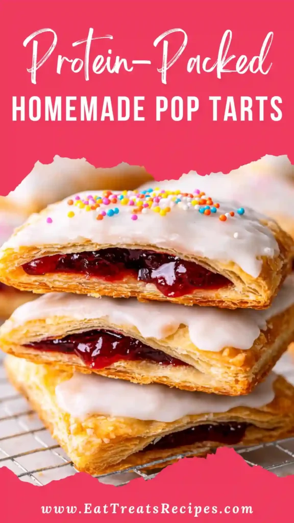 Protein-Packed Homemade Pop Tarts filled with berry jam on a white marble background