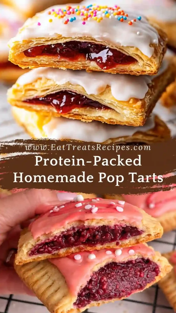 Protein-Packed Homemade Pop Tarts filled with berry jam on a white marble background