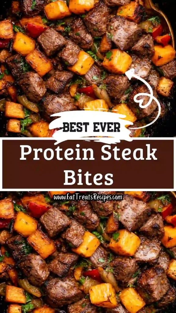 Protein steak bites with sweet potatoes and peppers
