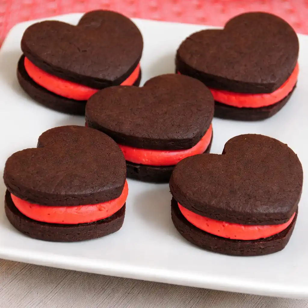 Valentine sandwich cookies with buttercream filling