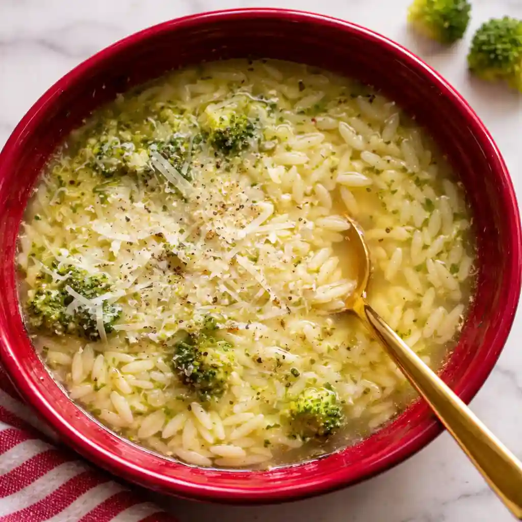 Warming Italian Broccoli Soup served in a cozy bowl