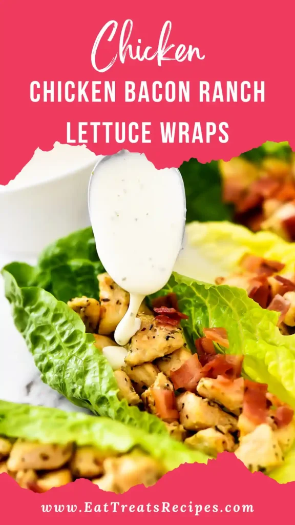 Chicken bacon ranch lettuce wraps ingredients including shredded chicken, crispy bacon, ranch dressing, cheese and romaine lettuce on white marble background