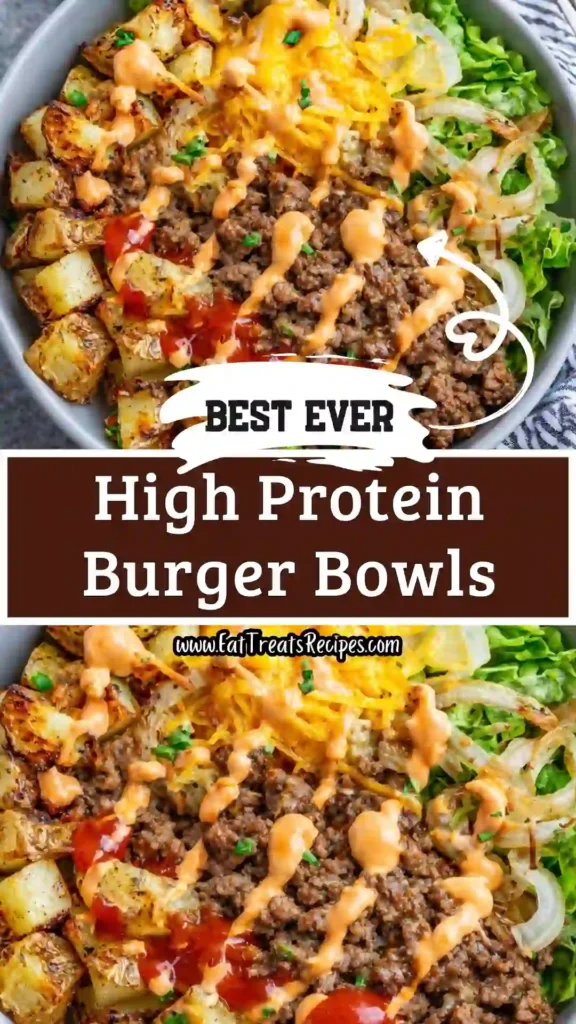 high protein burger bowls with ground beef lettuce and burger sauce