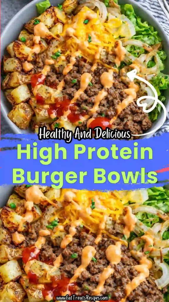 high protein burger bowls with ground beef lettuce and burger sauce