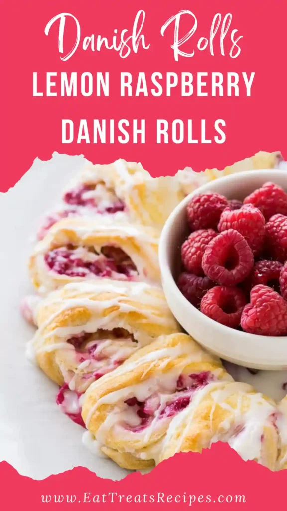 Lemon raspberry cream cheese danish rolls on white plate