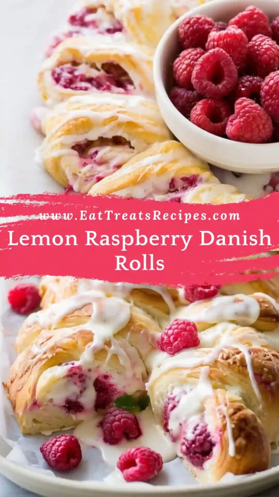 Lemon raspberry cream cheese danish rolls on white plate