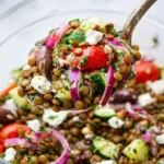Mediterranean Lentil Salad with tahini dressing and fresh herbs
