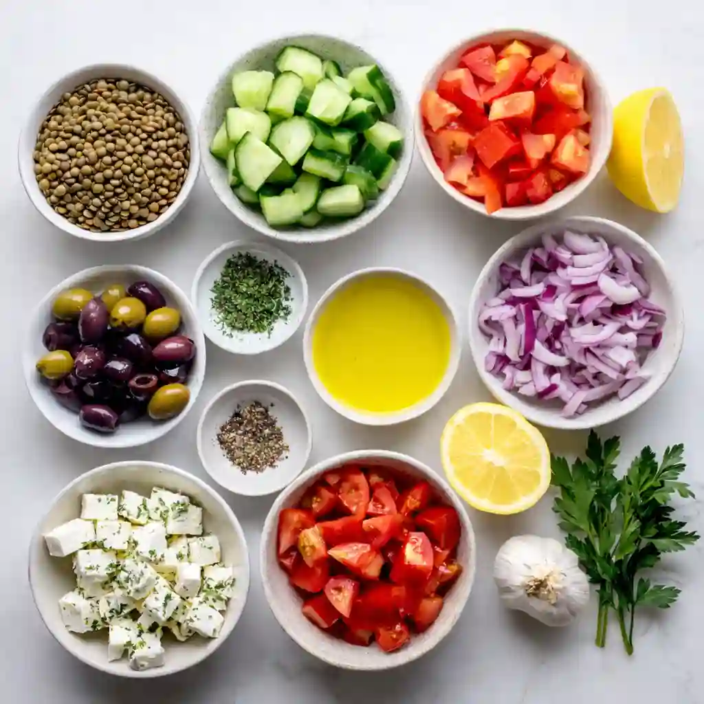 Mediterranean Lentil Salad with tahini dressing and fresh herbs