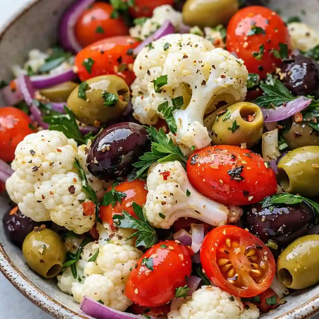 Mediterranean marinated cauliflower salad ready to serve
